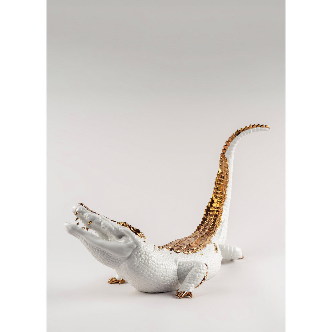 Image 4 Lladro Crocodile Figurine. White and copper - 01009542