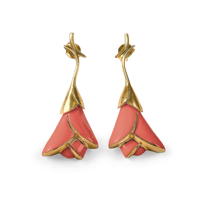 Lladro Heliconia short earrings. Coral - 01010182