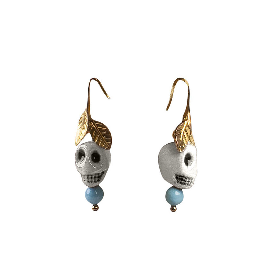 Lladro Frida Kahlo skull earrings. White - 01010190