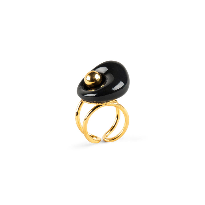 Lladro Golden Pebbles Ring. Black, Beige and Golden luster - 01010296