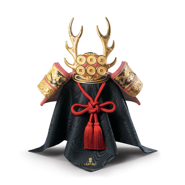 Lladro Red Samurai Helmet Figurine. Golden Lustre - 01013048
