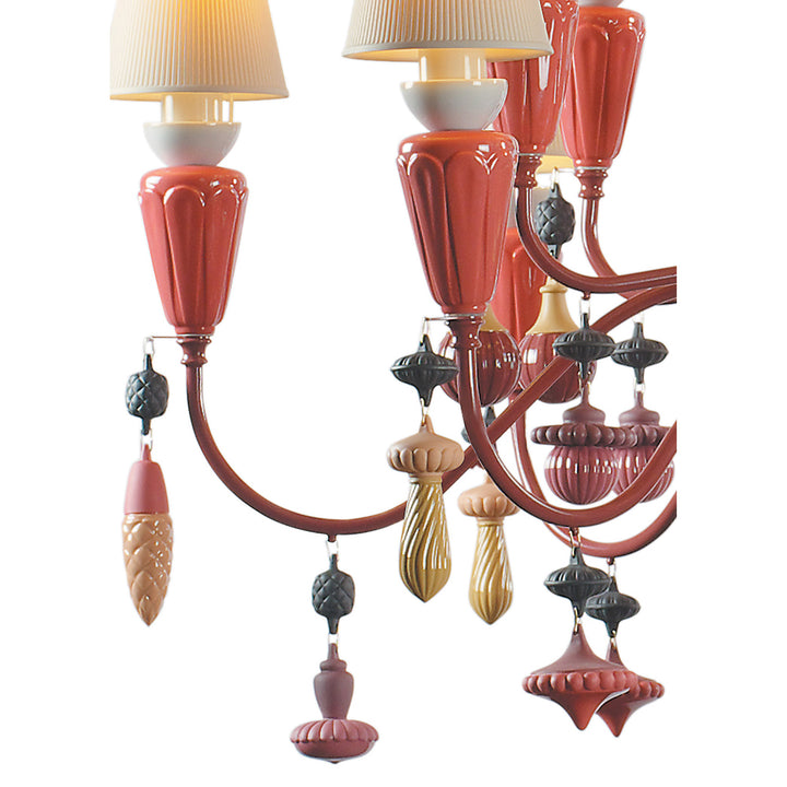 Image 4 Lladro Ivy and Seed 20 Lights Chandelier. Medium Model. Red Coral (US) - 01023826