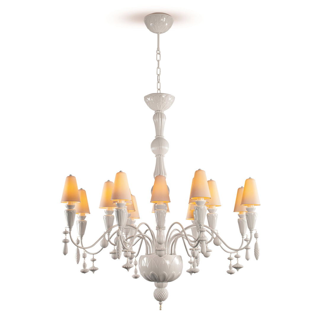 Lladro Ivy and Seed 16 Lights Chandelier. Medium Flat Model. White (US) - 01023853