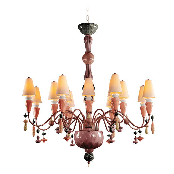 Image 2 Lladro Ivy and Seed 16 Lights Chandelier. Medium Flat Model. Red Coral (US) - 01023862