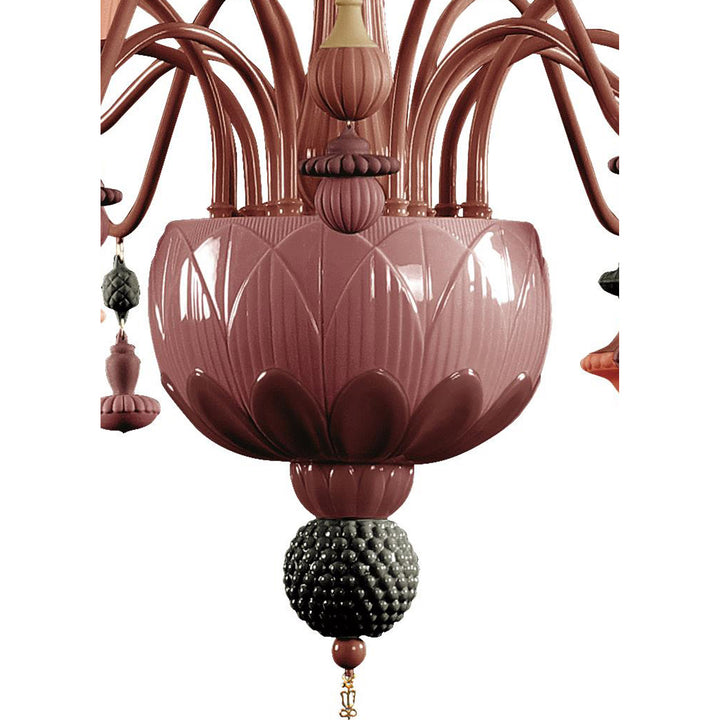Image 4 Lladro Ivy and Seed 16 Lights Chandelier. Medium Flat Model. Red Coral (US) - 01023862
