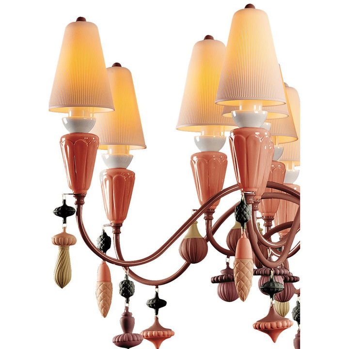 Image 5 Lladro Ivy and Seed 16 Lights Chandelier. Medium Flat Model. Red Coral (US) - 01023862