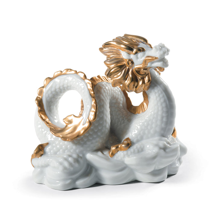 Lladro The Dragon Sculpture. Golden Lustre and White - 01045130