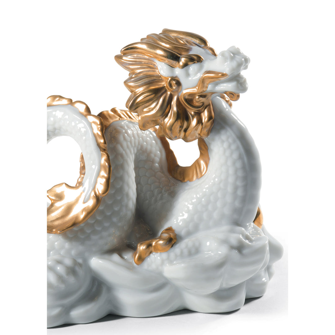 Image 2 Lladro The Dragon Sculpture. Golden Lustre and White - 01045130