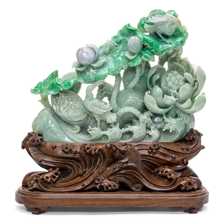 Handcrafted Jade Cranes, Waves, and Blooms