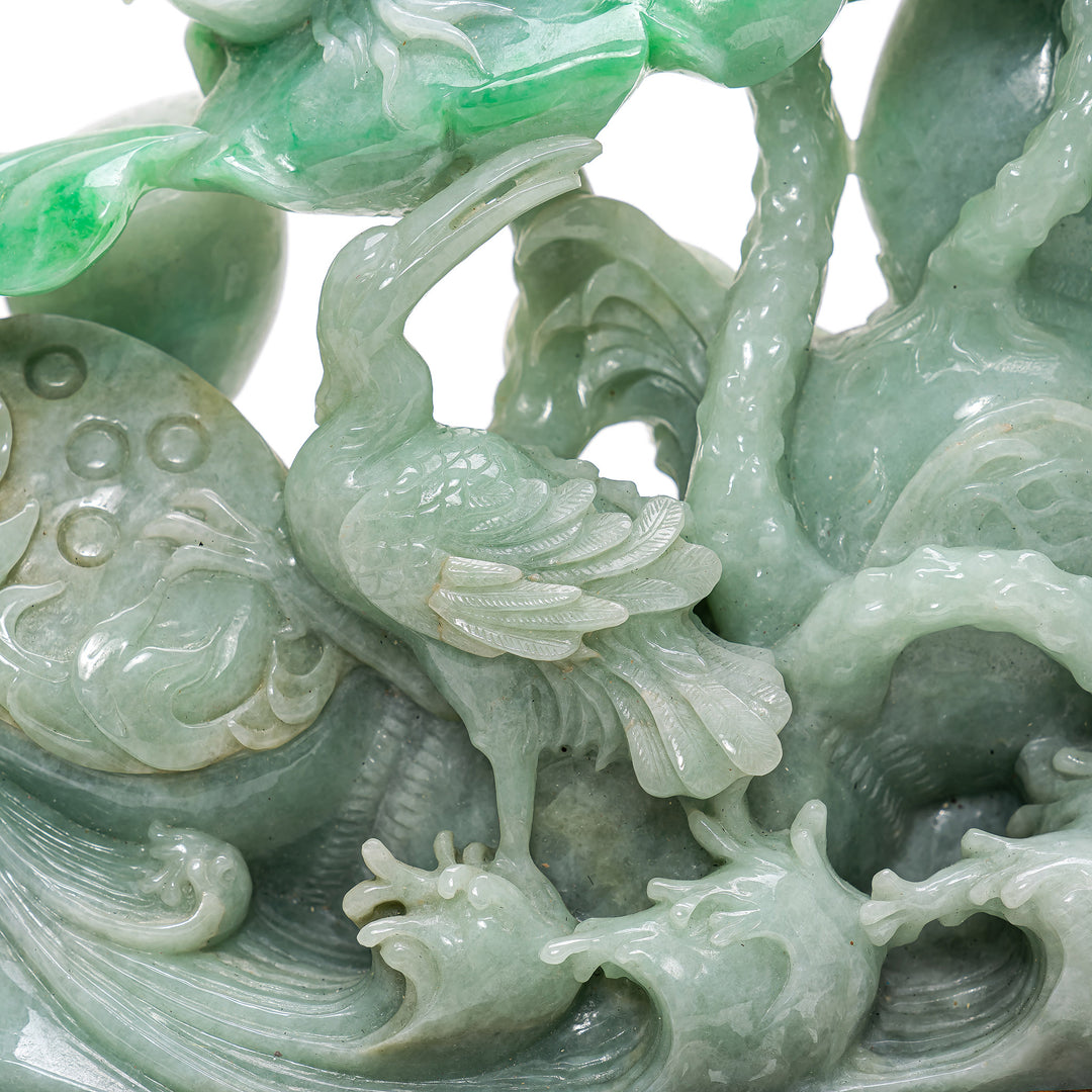 Handcrafted Jade Cranes, Waves, and Blooms