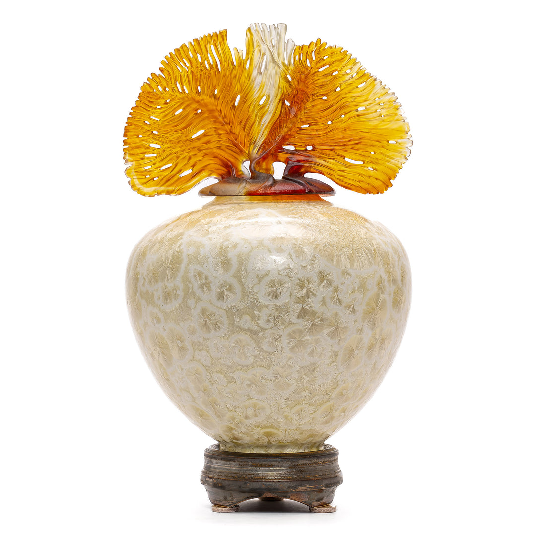 Debra Steidel's handcrafted Ocean Amber Porcelain Vase with sea fan finial