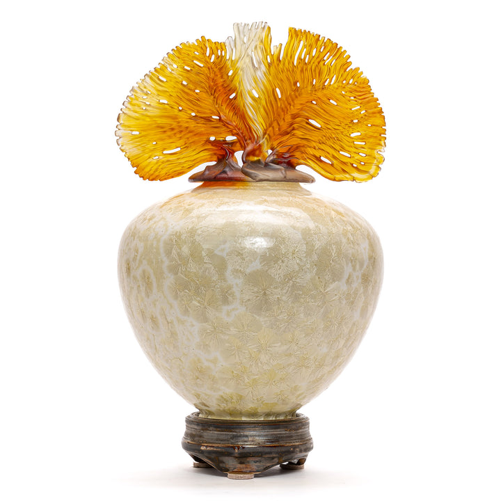 Elegant fine art porcelain vase with natural amber tones and intricate design