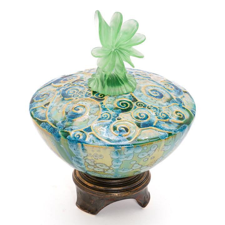 Artistic porcelain vase with timeless design and bronze base
