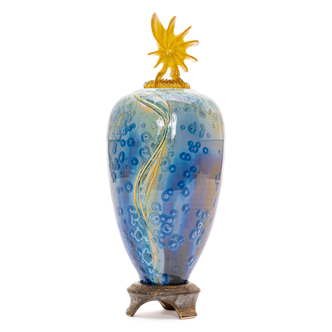 Porcelain vase on bronze base with pale lavender crystal floral finial