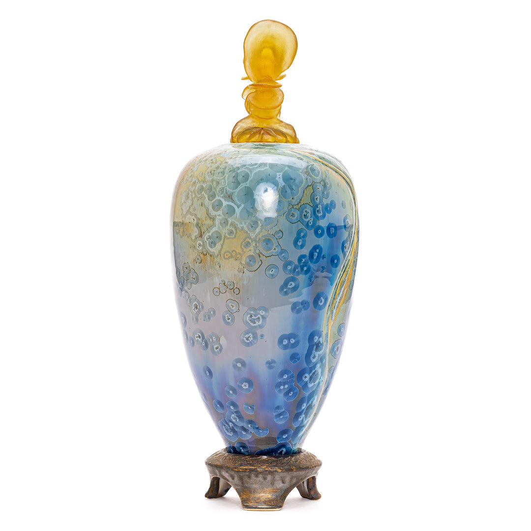 Artistic porcelain vase with delicate lavender crystal ornamentation