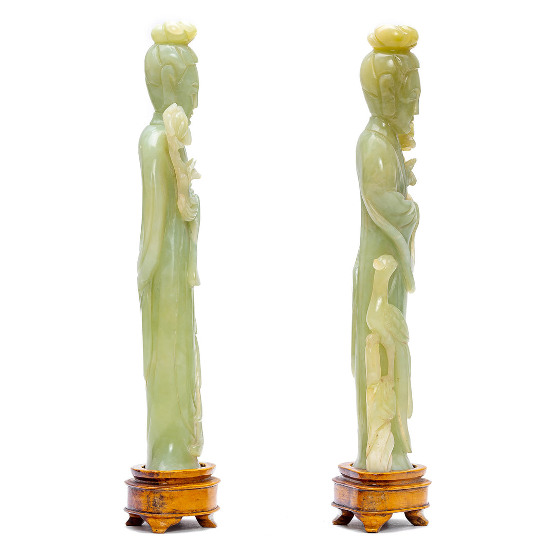 Pair Celadon Jade Maidens