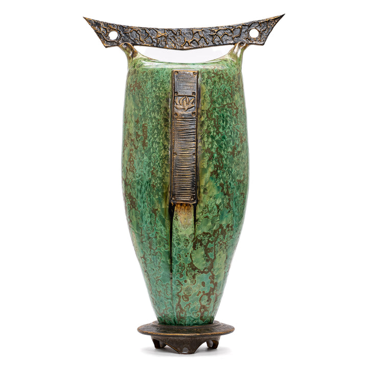 Emerald Palace Porcelain Vase with Bronze Accents