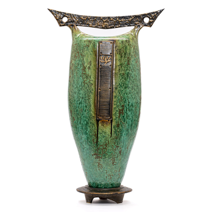 Regal Porcelain Vase with Bronze Highlights
