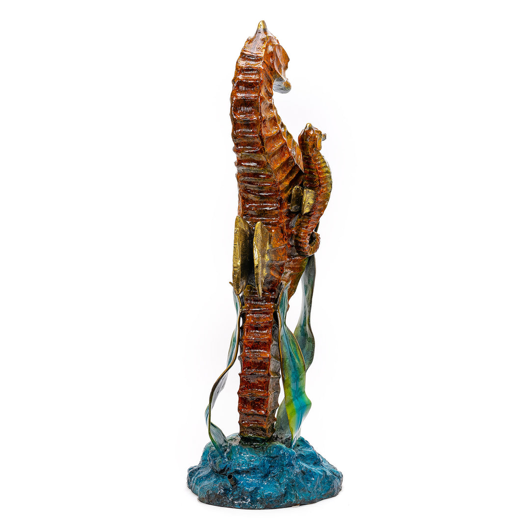 Artisan-crafted bronze seahorse fountain