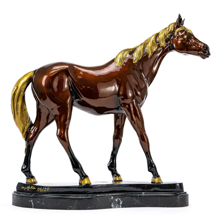Limited edition Muzika bronze horse statue with luxury car paint finish.