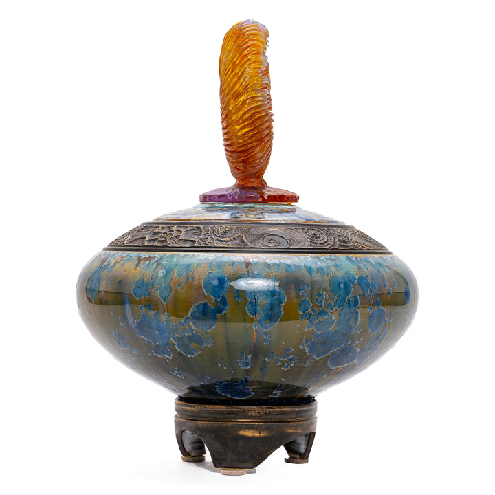 Art Nouveau Ammonoidea ceramic with crystalline glaze