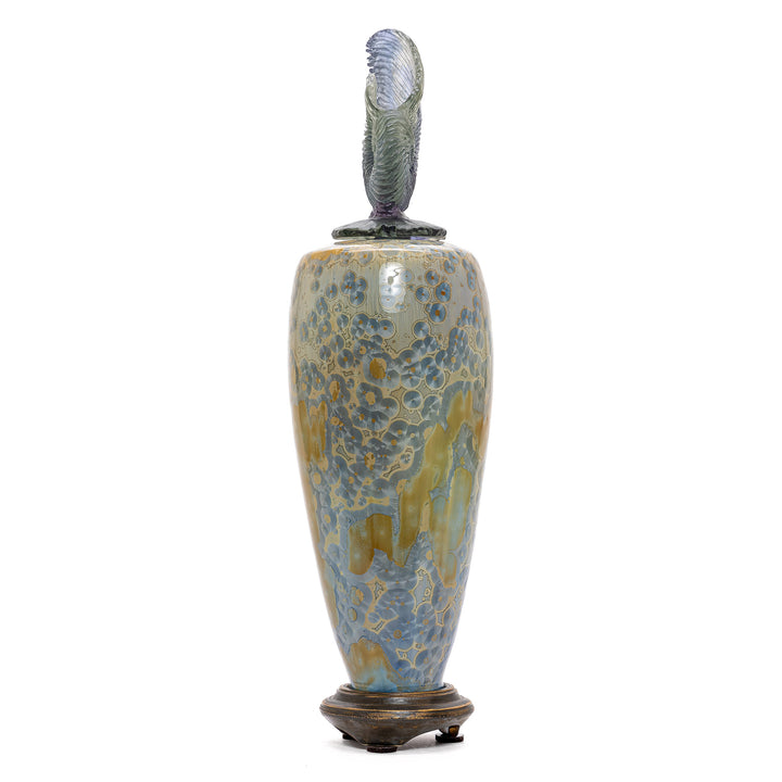 Elegant hand-thrown vase with 'lost wax' crystal seashell