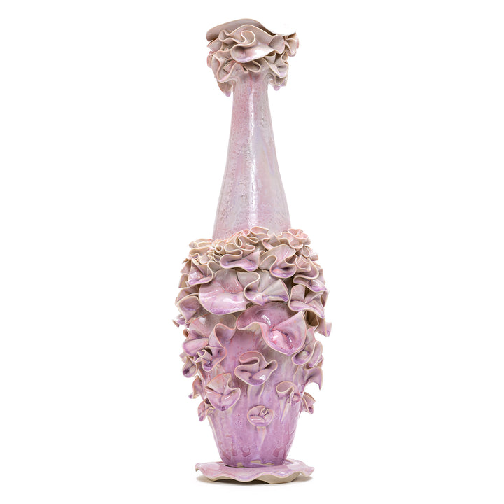 Handcrafted fine art porcelain with rose design and crystalline glaze