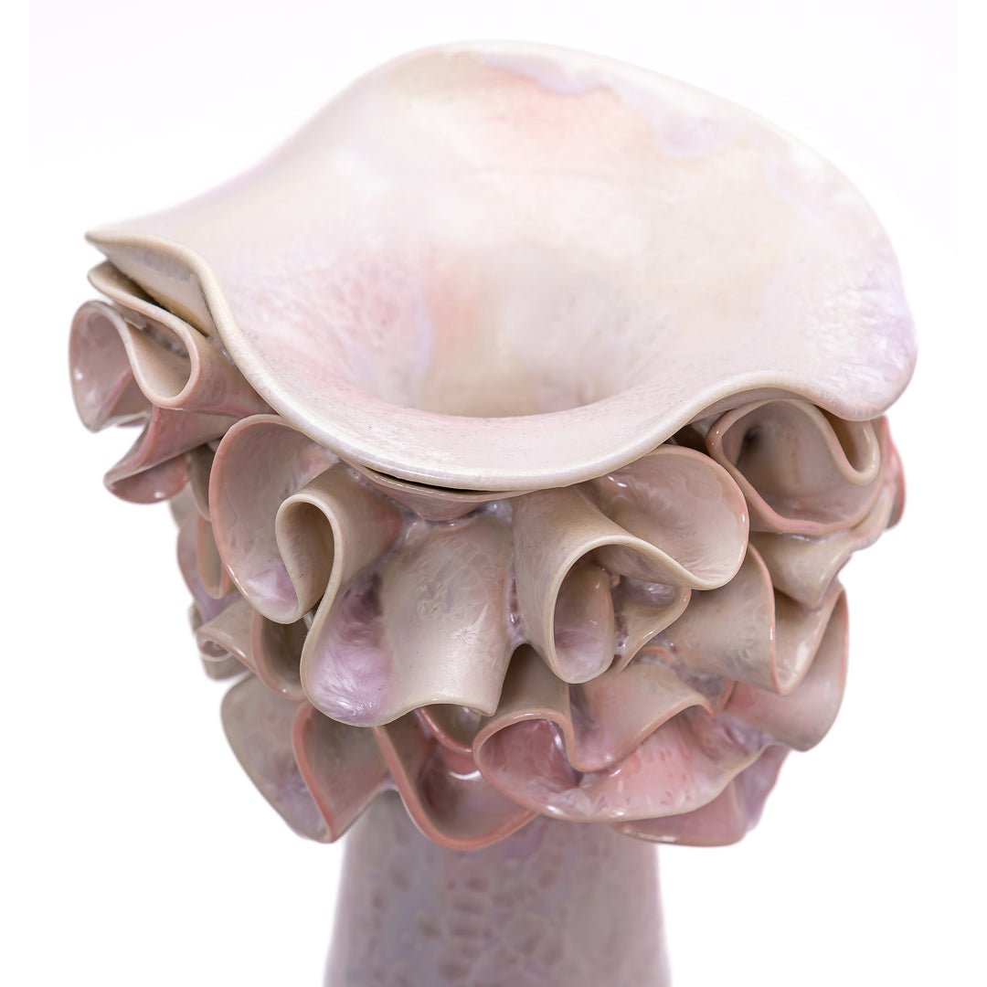One-of-a-kind sculptural vase with porcelain roses