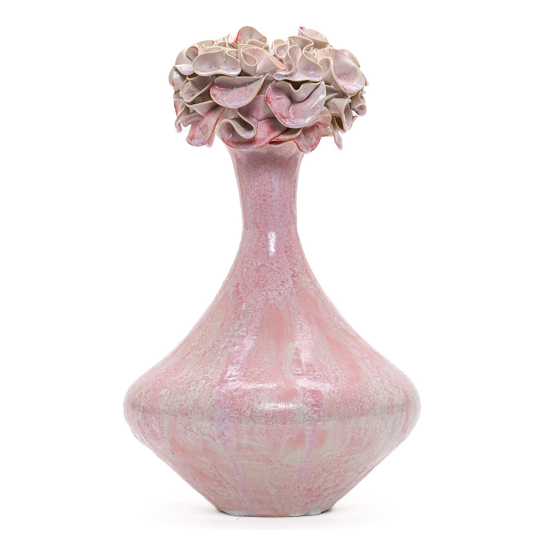 Porcelain pink floral vase by Debra Steidel