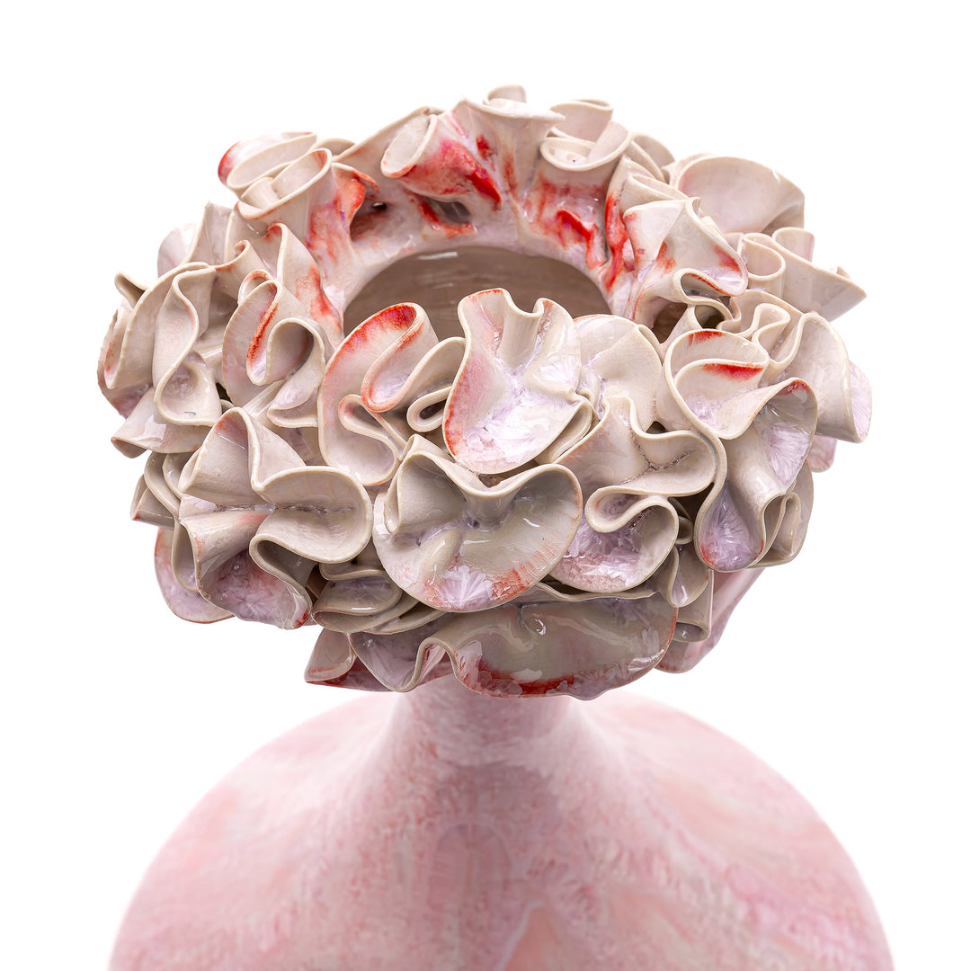 Unique pink floral porcelain vase by modern sculptor Debra Steidel