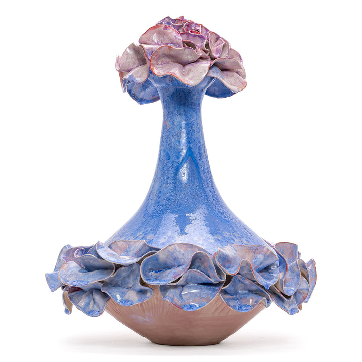 Porcelain blue floral vase named Cha Cha Periwinkle by Debra Steidel