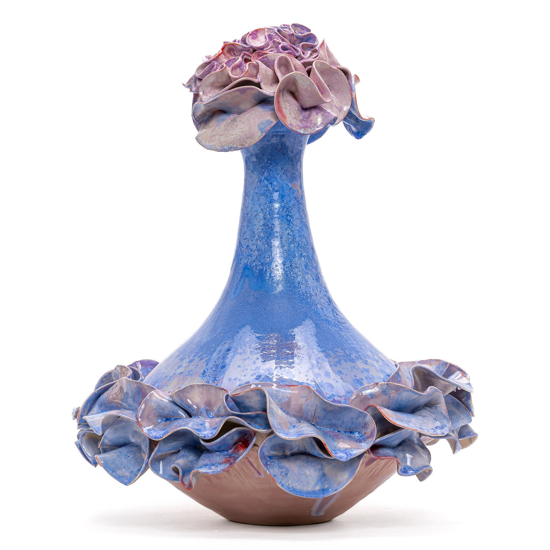 Unique porcelain vase with a lively floral design by modern sculptor Debra Steidel
