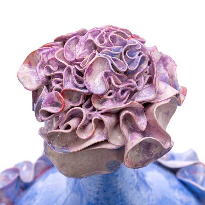 Artistic blue floral porcelain vase with macro crystalline finish