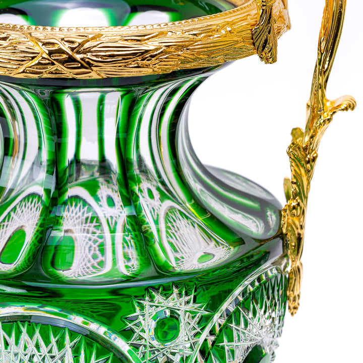 Pair Green Crystal Urns