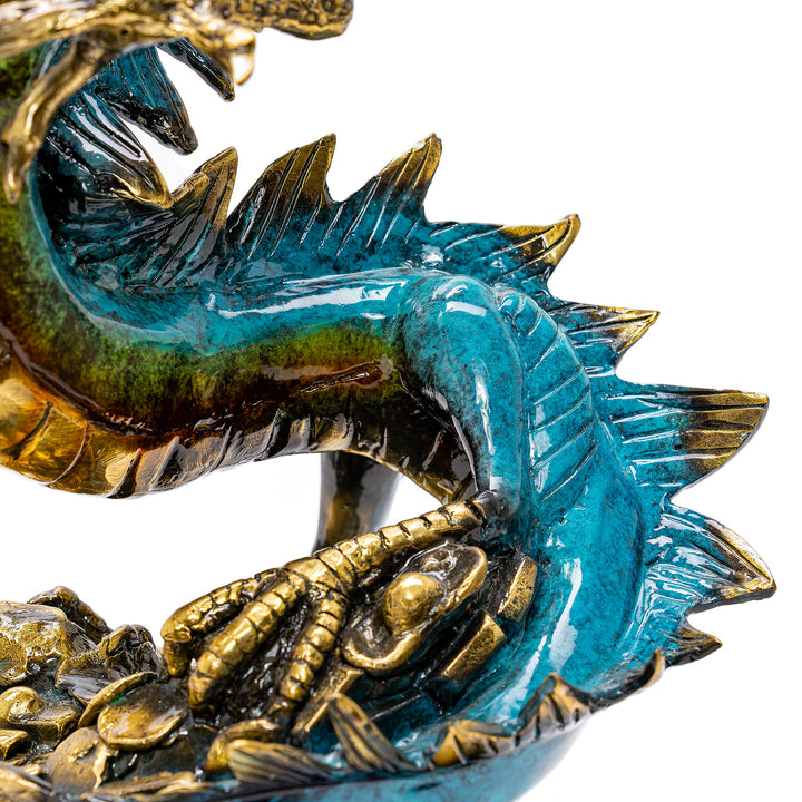 Custom patina bronze dragon with marble foundation