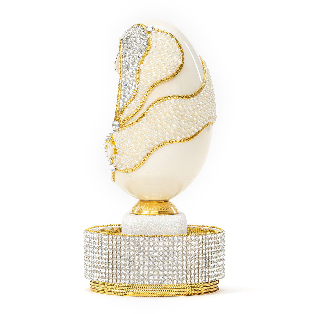 The Egg Fantasy Goose Egg on Crystal Stand part of the  exquisite Egg Fantasy collection is handcrafted in the USA from natural ostrich, emu, goose, duck, and quail eggs. Image #2