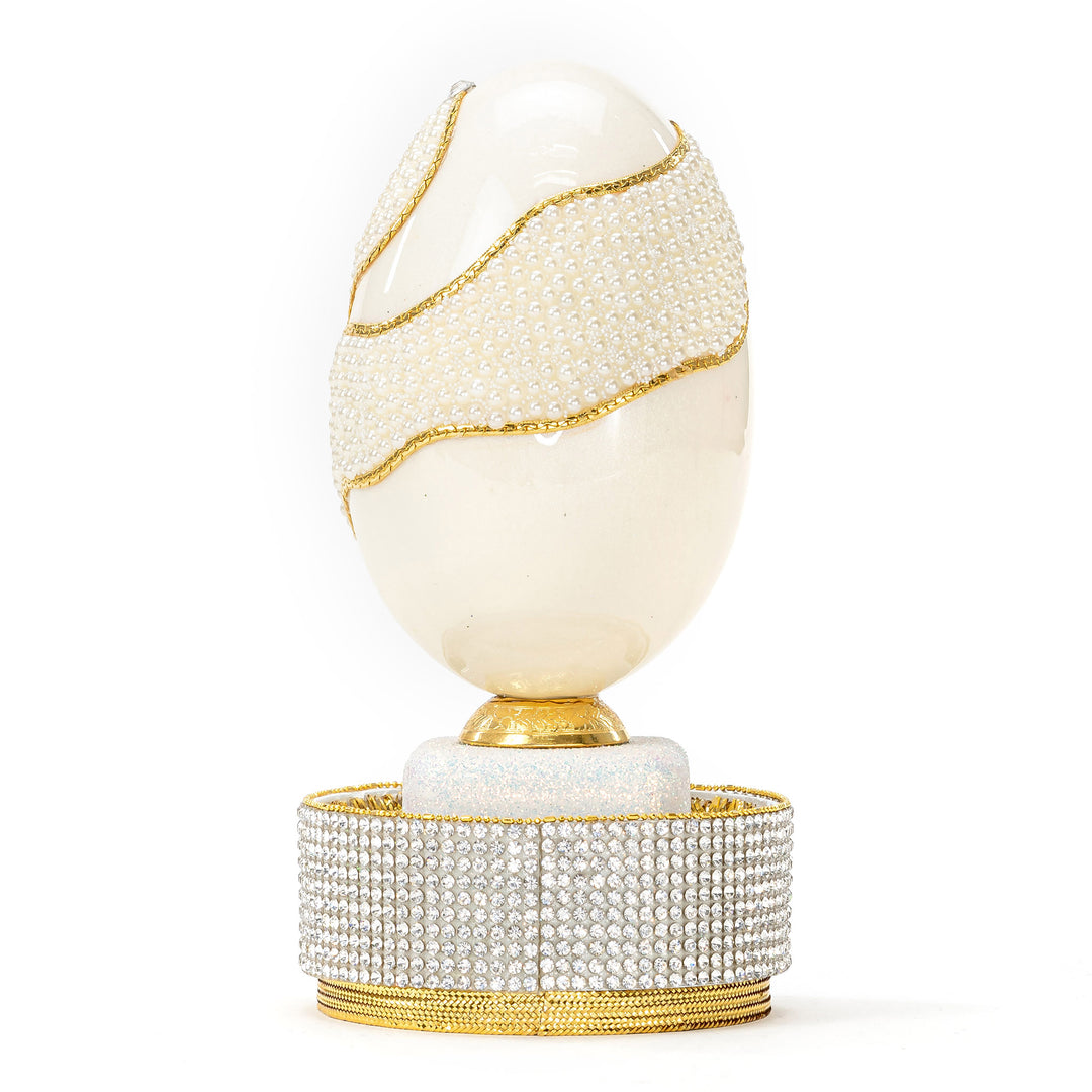 The Egg Fantasy Goose Egg on Crystal Stand part of the  exquisite Egg Fantasy collection is handcrafted in the USA from natural ostrich, emu, goose, duck, and quail eggs. Image #3
