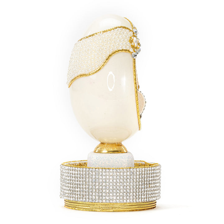 The Egg Fantasy Goose Egg on Crystal Stand part of the  exquisite Egg Fantasy collection is handcrafted in the USA from natural ostrich, emu, goose, duck, and quail eggs. Image #4