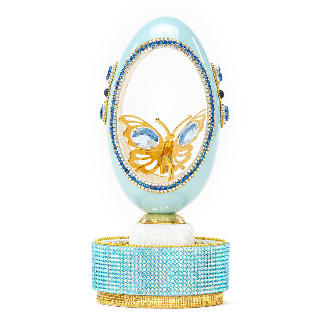The Egg Fantasy Goose Egg on Crystal Stand VI part of the  exquisite Egg Fantasy collection is handcrafted in the USA from natural ostrich, emu, goose, duck, and quail eggs. Image #3