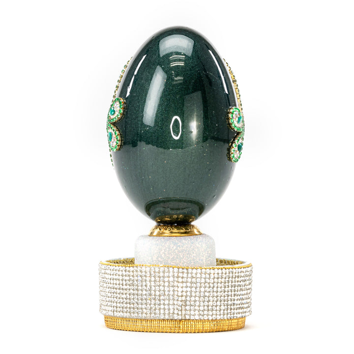 The Egg Fantasy Goose Egg on Crystal Stand IX part of the  exquisite Egg Fantasy collection is handcrafted in the USA from natural ostrich, emu, goose, duck, and quail eggs. Image #3