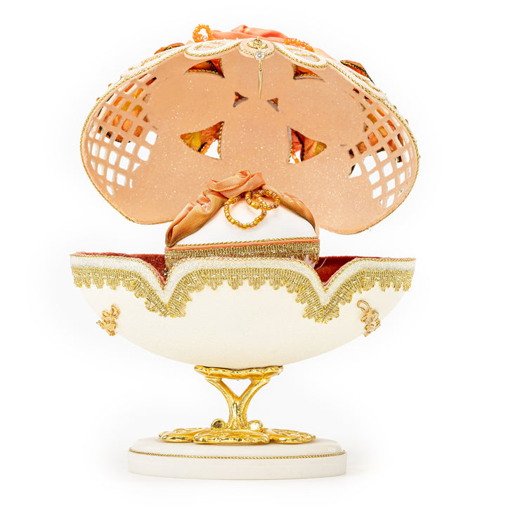 The Egg Fantasy Jewel Box Shell Lace Egg part of the  exquisite Egg Fantasy collection is handcrafted in the USA from natural ostrich, emu, goose, duck, and quail eggs. Image #2