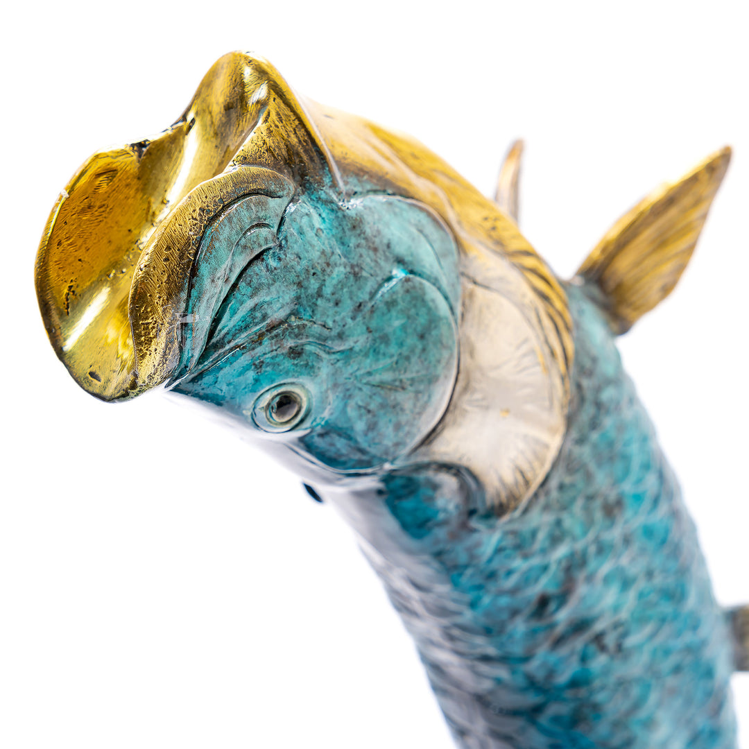Dynamic leaping fish statue in bronze
