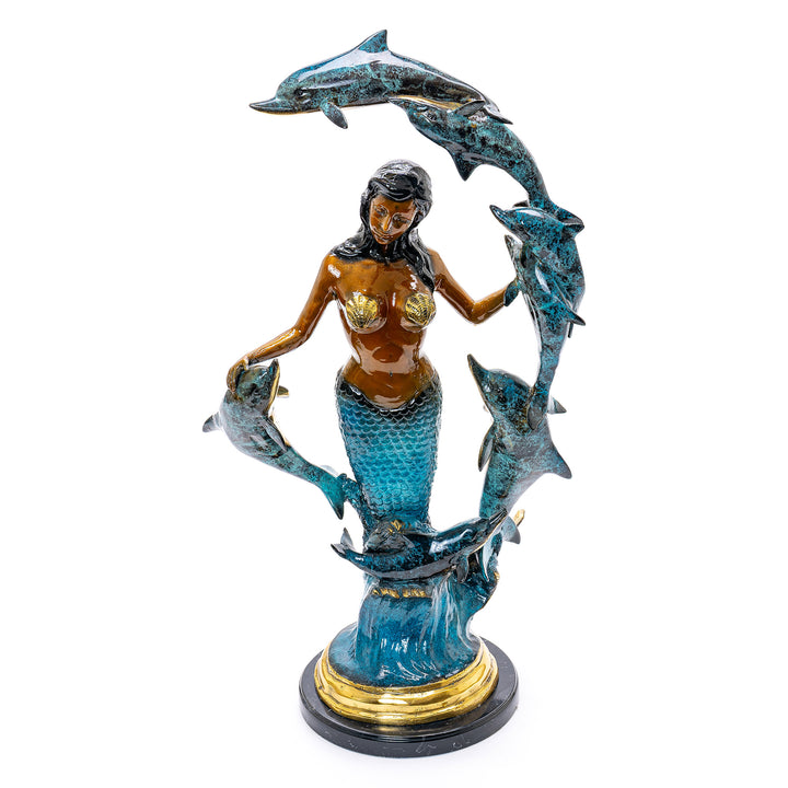 Bronze Mermaid & 7 Dolphins