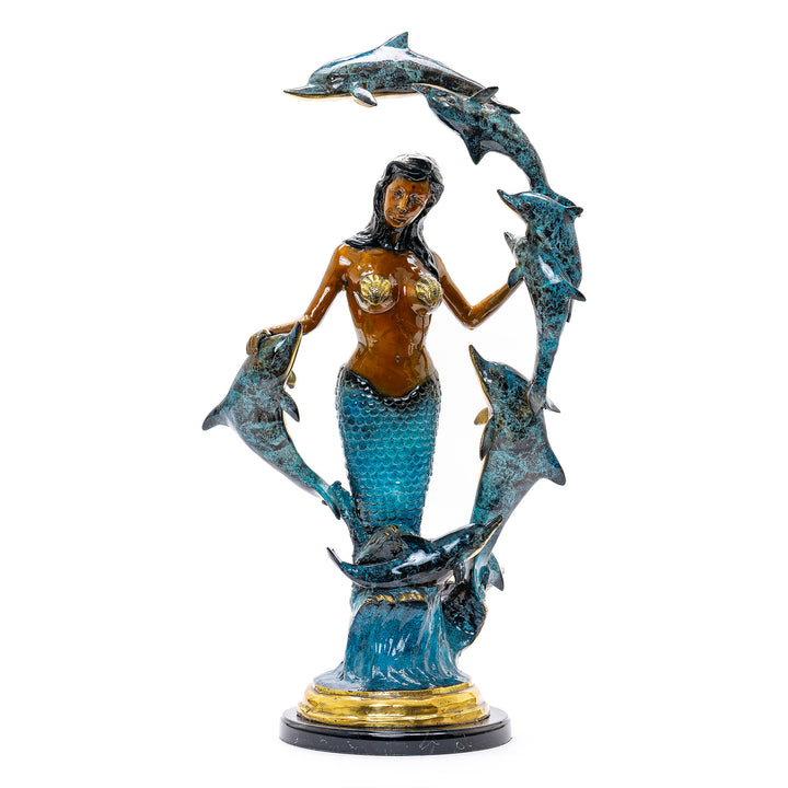 Bronze Mermaid & 7 Dolphins