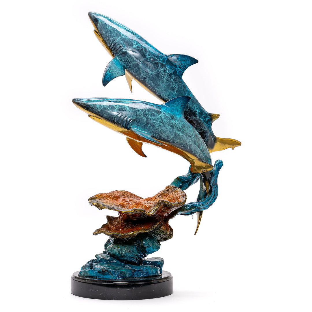 Bronze Double Shark Sculpture