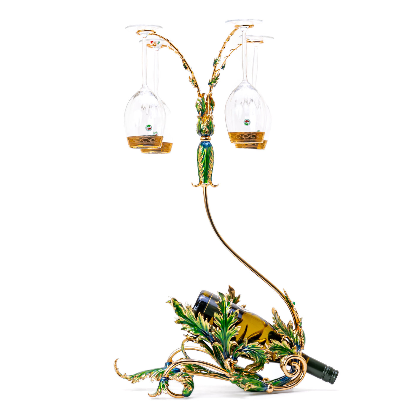 Green Enamel Bronze Wine Holder