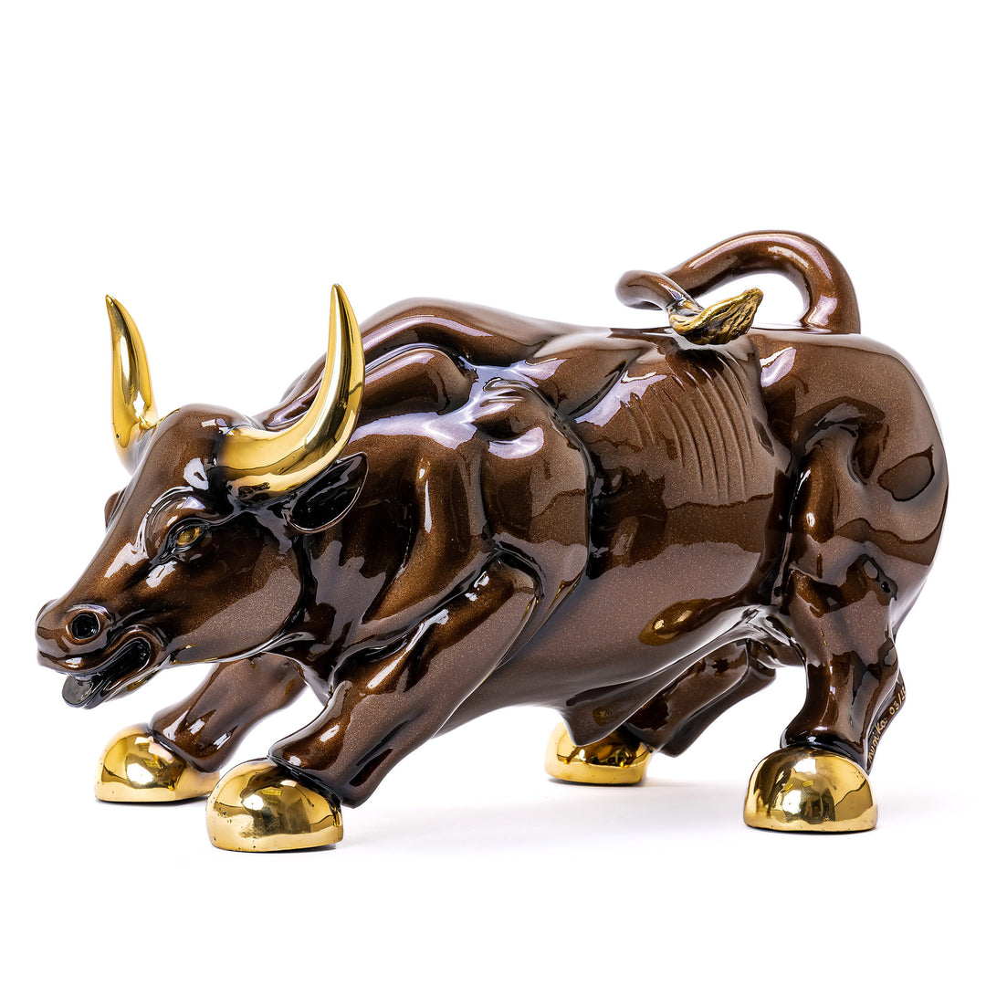 Custom-made all bronze bull sculpture with high-gloss paint