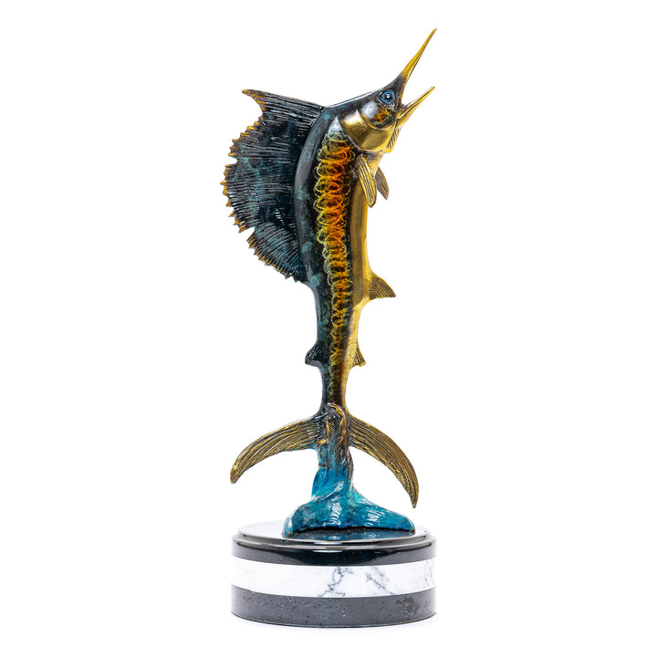 Bronze Marlin Statue on Marble Base