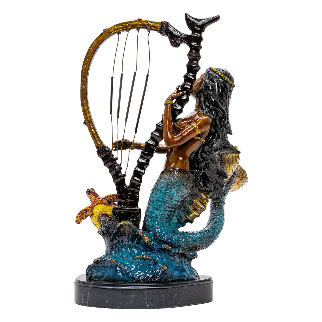 Bronze Mermaid Playing Harp