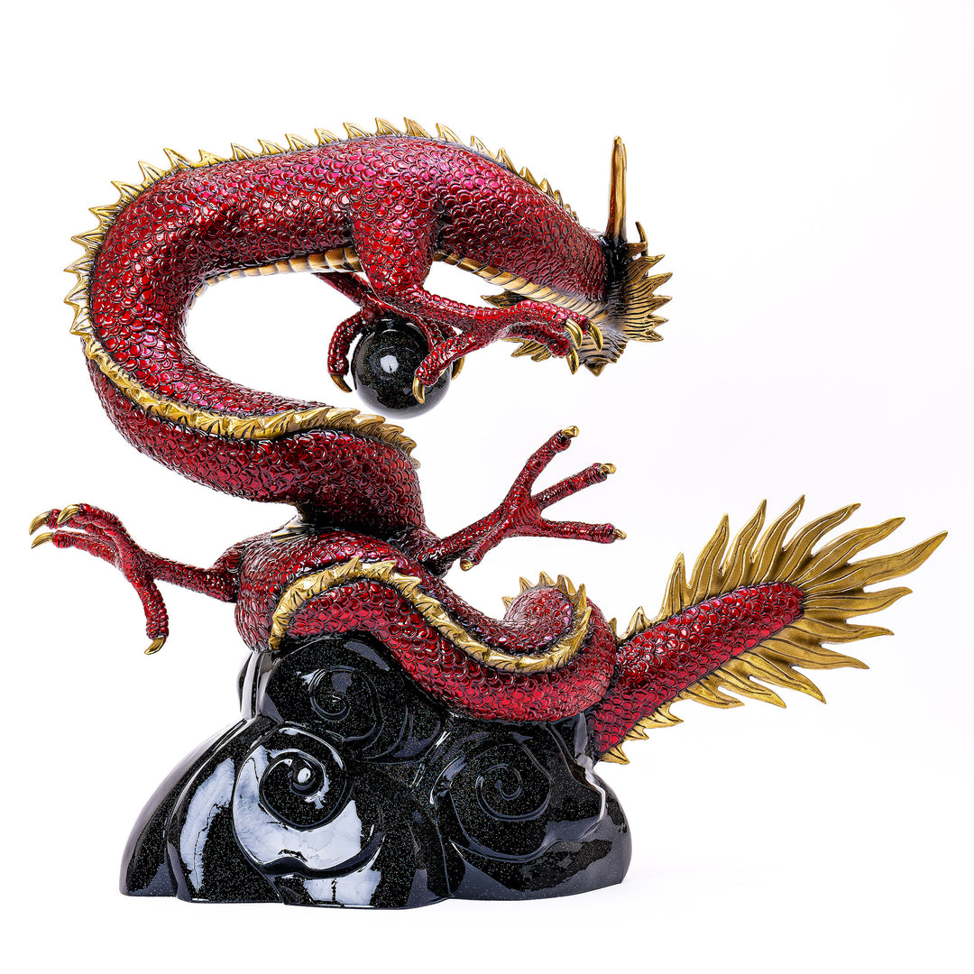 High-gloss red dragon statue with luxury car paint